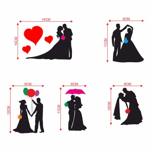 Romatic Couple HeartsDecorative Sticker Combo Pack for Switch Panel Board, Laptop, Fridge (Vinyl, Multicolour - Set Of 5) - Image 2