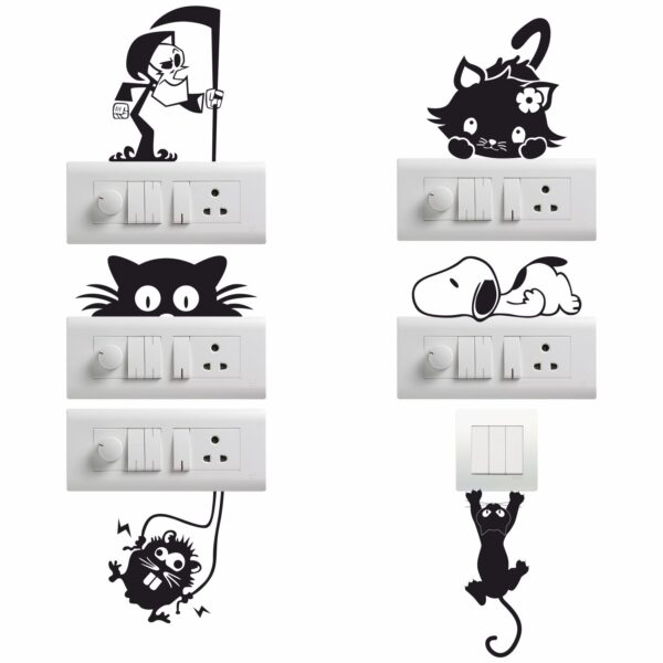 Ghost catsDecorative Sticker Combo Pack for Switch Panel Board, Laptop, Fridge (Vinyl, Multicolour - Set Of 6)