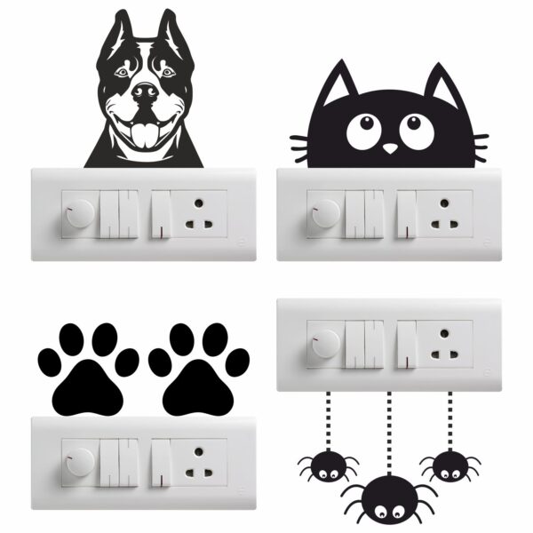 Funny Dogs and SpidersDecorative Sticker Combo Pack for Switch Panel Board, Laptop, Fridge (Vinyl, Multicolour - Set Of 6)