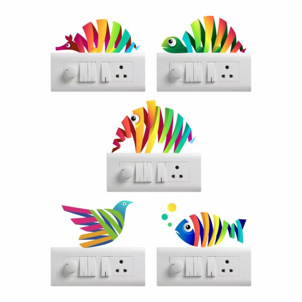 Colourful Paper ArtDecorative Sticker Combo Pack for Switch Panel Board, Laptop, Fridge (Vinyl, Multicolour - Set Of 5)
