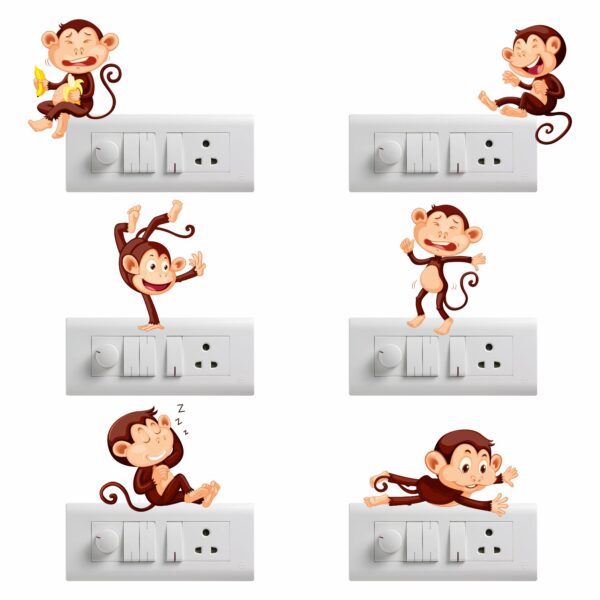 Funny MonkeyDecorative Sticker Combo Pack for Switch Panel Board, Laptop, Fridge (Vinyl, Multicolour - Set Of 6)