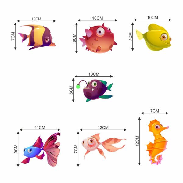 Colourful FishDecorative Sticker Combo Pack for Switch Panel Board, Laptop, Fridge (Vinyl, Multicolour - Set Of 7) - Image 2