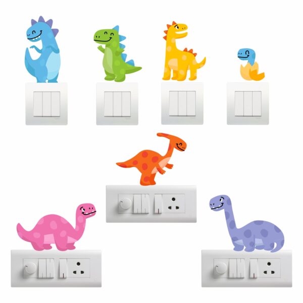 Funny Clourful DrogonsDecorative Sticker Combo Pack for Switch Panel Board, Laptop, Fridge (Vinyl, Multicolour - Set Of 7)