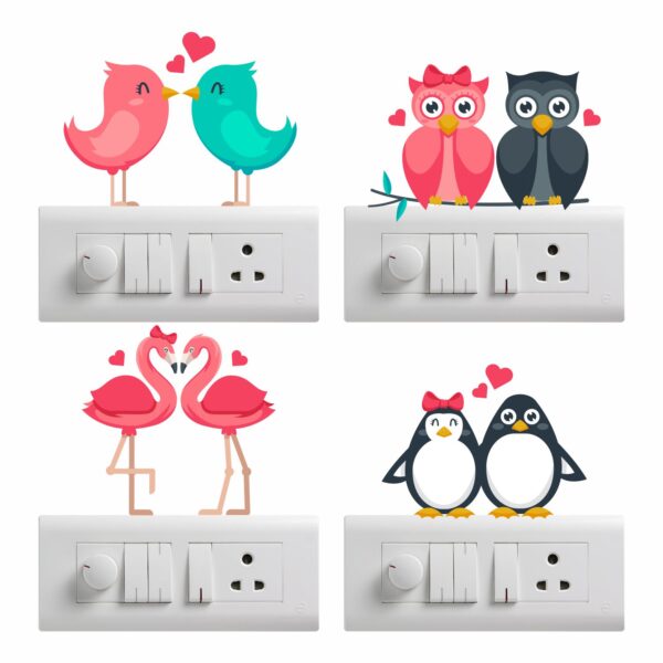 Lovely Couple BirdsDecorative Sticker Combo Pack for Switch Panel Board, Laptop, Fridge (Vinyl, Multicolour - Set Of 4)
