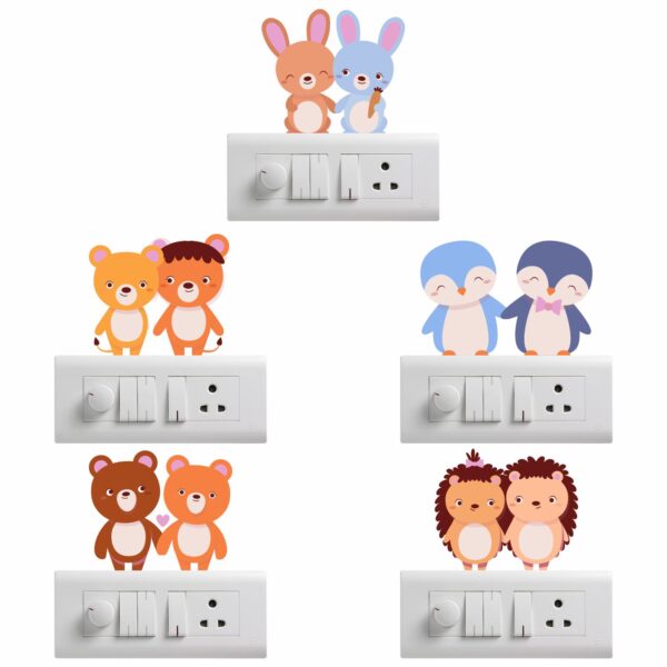 Lovely Couple AnimalsDecorative Sticker Combo Pack for Switch Panel Board, Laptop, Fridge (Vinyl, Multicolour - Set Of 5)