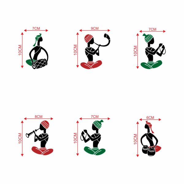 Warli Art - musician - Artists - TraditionalDecorative Sticker Combo Pack for Switch Panel Board, Laptop, Fridge (Vinyl, Multicolour - Set Of 6) - Image 2