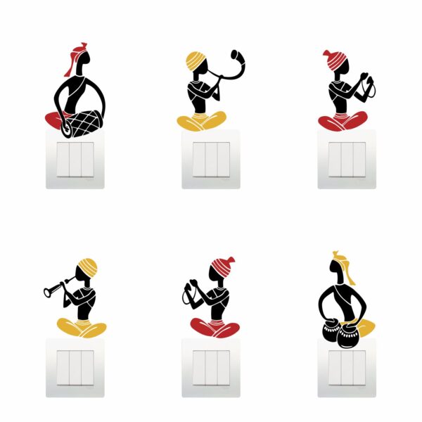 Warli Art - musician - Artists - TraditionalDecorative Sticker Combo Pack for Switch Panel Board, Laptop, Fridge (Vinyl, Multicolour - Set Of 6)