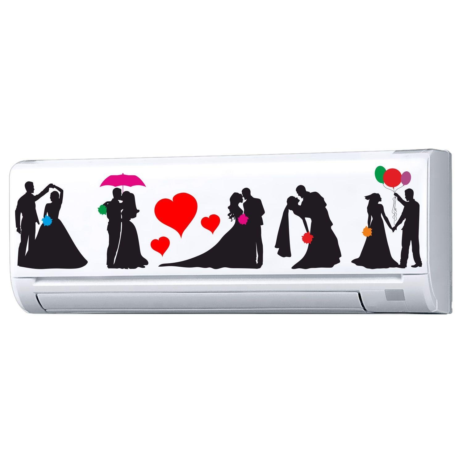 Romatic Heart Love Couple - AC Sticker Fridge Sticker Wall Sticker Split Ac Stickers Air Conditioner Sticker - Standard Size (Fit for All Models / Sizes / Brands)