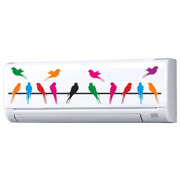 Birds Colourful - AC Sticker Fridge Sticker Wall Sticker Split Ac Stickers Air Conditioner Sticker - Standard Size (Fit for All Models / Sizes /  Brands)