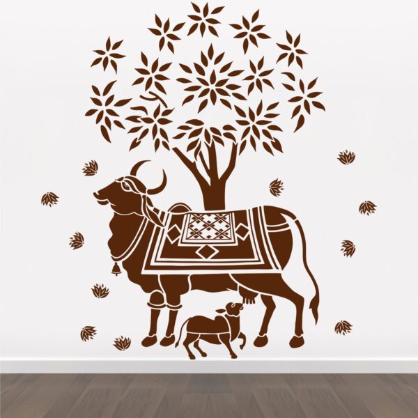 Kamdhenu Cow And Calf - Holy Cow - Hindu Religion - Sacred - God - Creative - Colorful  Wall Sticker
