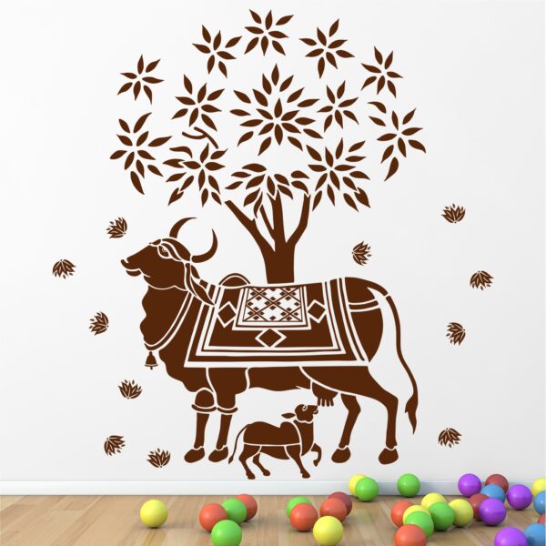 Kamdhenu Cow And Calf - Holy Cow - Hindu Religion - Sacred - God - Creative - Colorful  Wall Sticker - Image 2