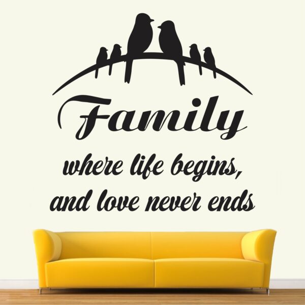 Family - Where Life Begins - Quote - Decorative - Creative - Colorful - Wall Sticker