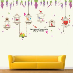 Lavender - Flower - Tree - Leaf - Birds Cage - Butterfly - Love - Hearts - Family - Decorative - Creative - Colorful - Wall Sticker
