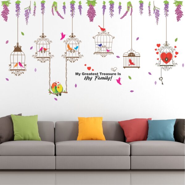 Lavender - Flower - Tree - Leaf - Birds Cage - Butterfly - Love - Hearts - Family - Decorative - Creative - Colorful - Wall Sticker - Image 2