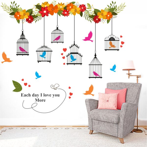 Flower - Tree - Leaf - Birds Cage - Love - Hearts - Family - Decorative - Creative - Colorful - Wall Sticker