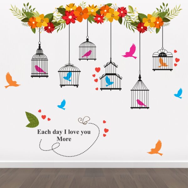 Flower - Tree - Leaf - Birds Cage - Love - Hearts - Family - Decorative - Creative - Colorful - Wall Sticker - Image 2