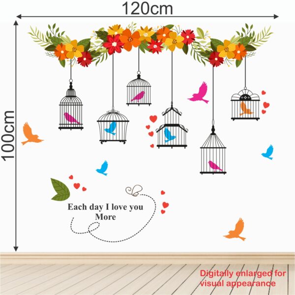 Flower - Tree - Leaf - Birds Cage - Love - Hearts - Family - Decorative - Creative - Colorful - Wall Sticker - Image 3