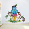 Krishna With Flute - Krishna - Flute - Cow - Gee - Krishna With Gomatha  Wall Sticker