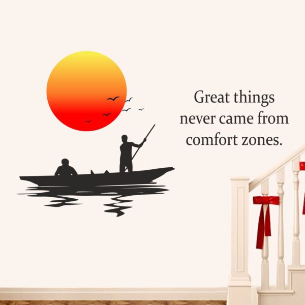 Fisherman - Boat - Sun set - Sunrice - Great Thing - Quates Wall Sticker