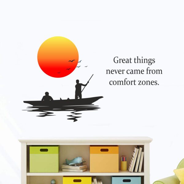 Fisherman - Boat - Sun set - Sunrice - Great Thing - Quates Wall Sticker