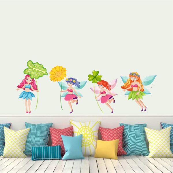 Angels - Flowers - Flying - Cute Angels - Wall Sticker