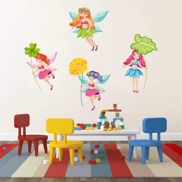 Angels - Flowers - Flying - Cute Angels - Wall Sticker