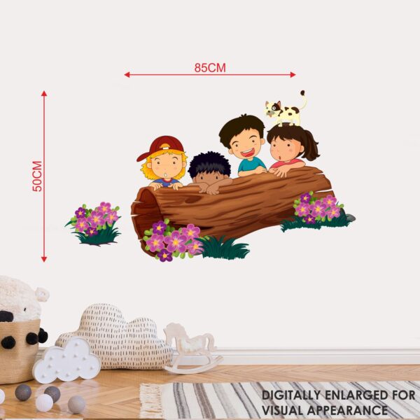 Kids - Playing - Cat - Kids Hiding - Flowers - Wall Sticker - Image 3