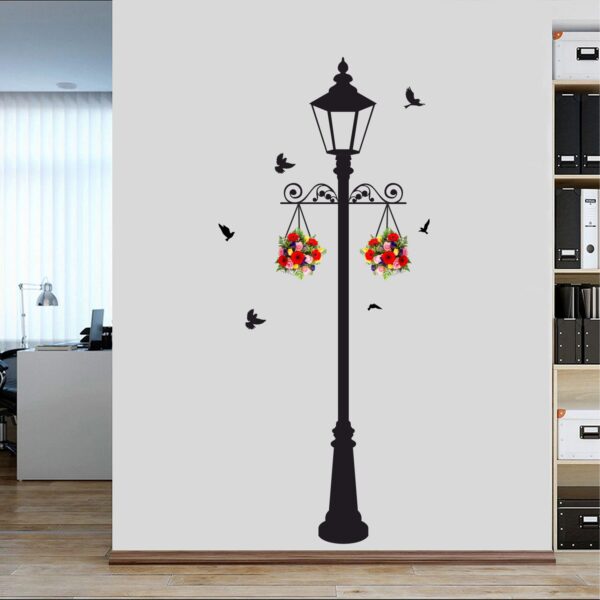 Street Light - Lamp Post - Birds - Flowers - Wall Sticker