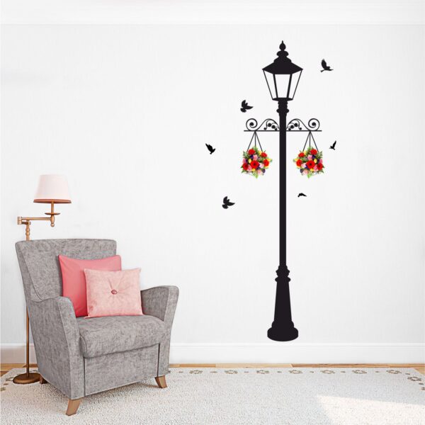 Street Light - Lamp Post - Birds - Flowers - Wall Sticker