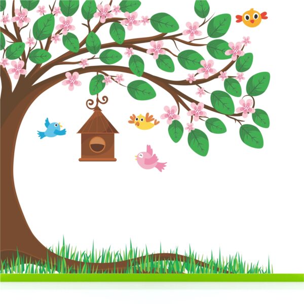 Beautiful Tree with Birds & Nest Wall Sticker