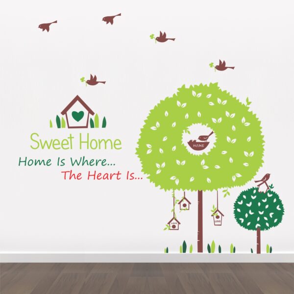 Sweet Home with Trees, Birds and Nest Baby - Kids Wall Sticker