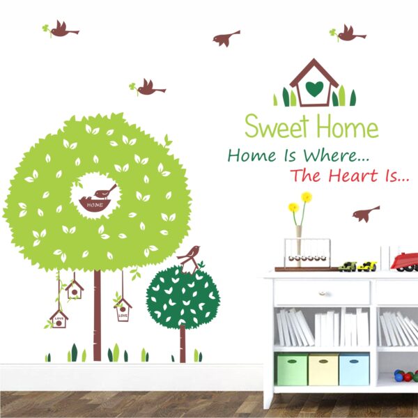 Sweet Home with Trees, Birds and Nest Baby - Kids Wall Sticker