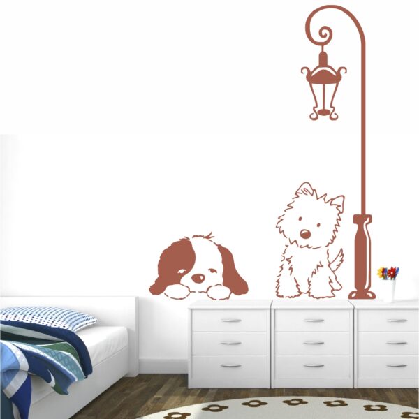 Cute Pup with Cat - Decorative - Creative - Colorful - Wall Sticker