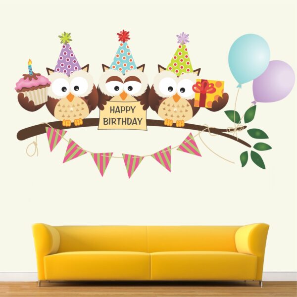 Happy Birthday - Owls - Decorative - Creative - Colorful - Wall Sticker