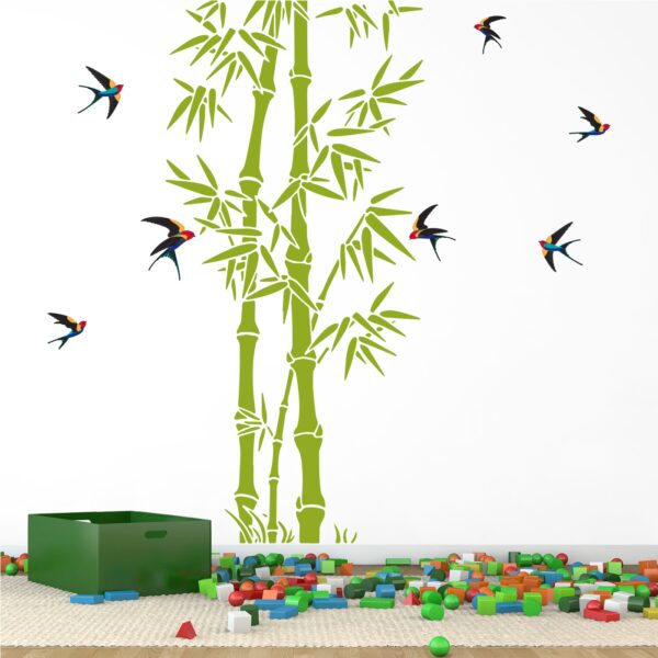 Green - Bamboo  - Tree - Nature - Birds - Decorative - Creative - Colorful - Wall Sticker - Image 2