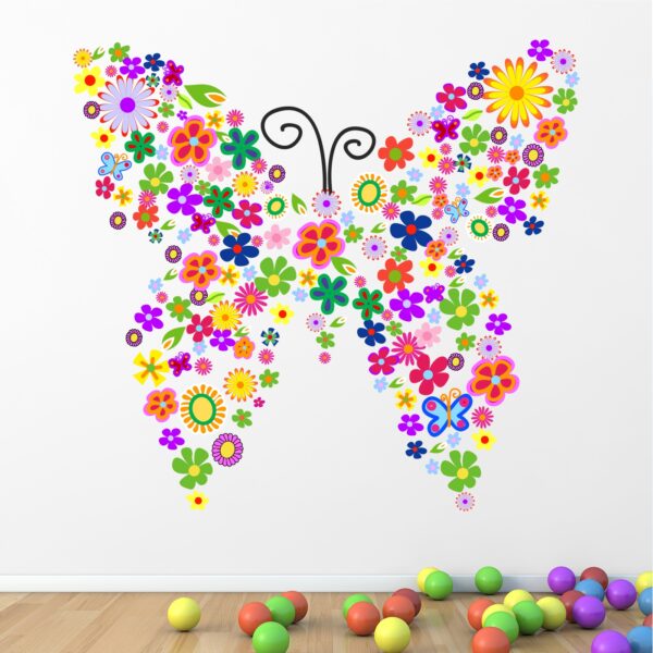 'Colorful - Flower - Butterfly  - Nursery  Pre School Kinder Garden  Wall Sticker