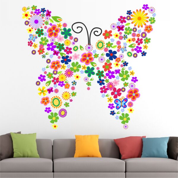 'Colorful - Flower - Butterfly  - Nursery  Pre School Kinder Garden  Wall Sticker