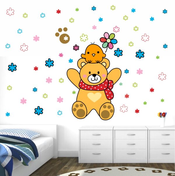 Cute Teddy with Bird - Baby - Kids - Nursery  Pre School Kinder Garden Wall Sticker