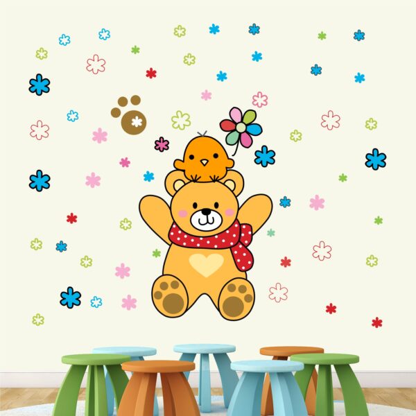 Cute Teddy with Bird - Baby - Kids - Nursery  Pre School Kinder Garden Wall Sticker