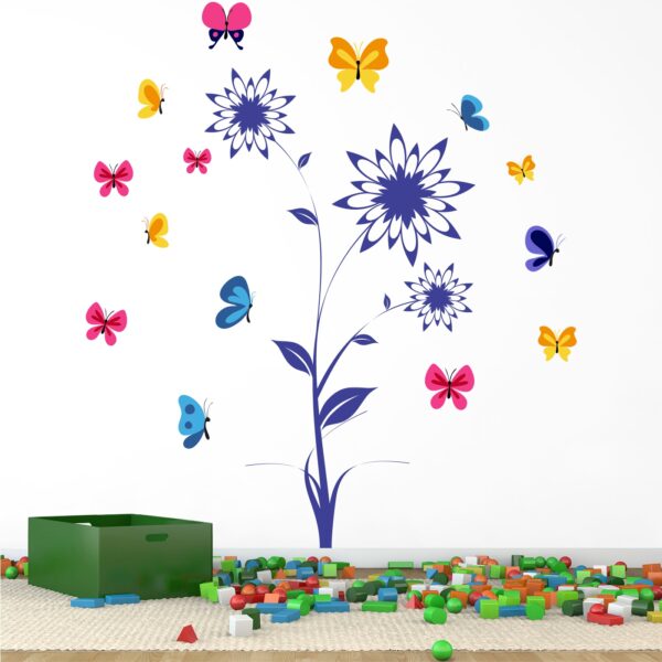 Beautiful Lovely Royal Flowers - Butterfly - Decorative - Baby - Kids - Nursery  Pre School Kinder Garden Wall Sticker