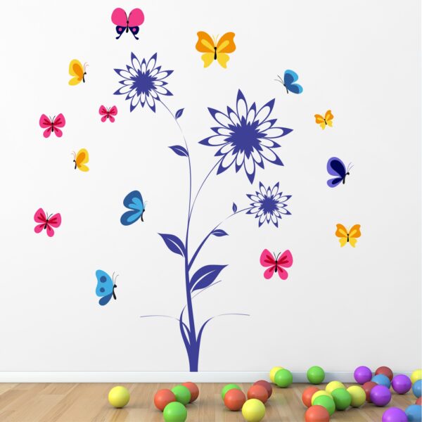 Beautiful Lovely Royal Flowers - Butterfly - Decorative - Baby - Kids - Nursery  Pre School Kinder Garden Wall Sticker