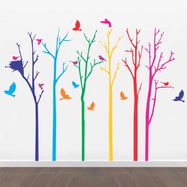 Scenic Birds on Trees - Creative - Colorful - Wall Sticker