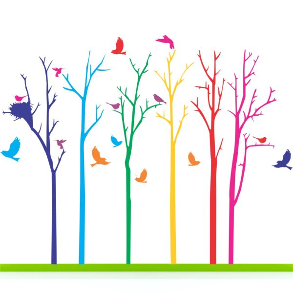 Scenic Birds on Trees - Creative - Colorful - Wall Sticker