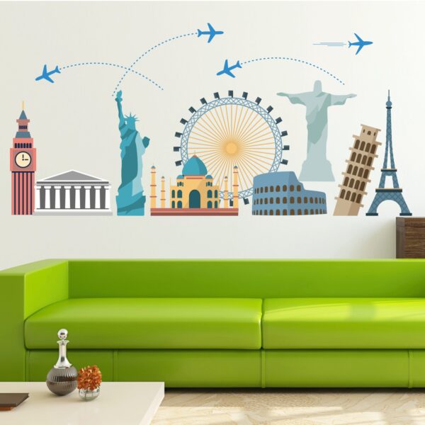 Travel Around The World - World Wonders - Trip - Tour - Journey - Airplane - Creative - Colorful - Wall Sticker