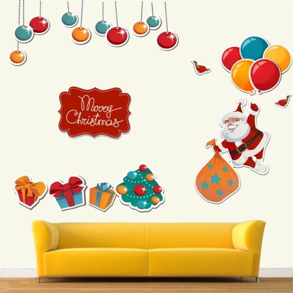 Merry Christmas - X  Mas with Santha Decorative - Creative - Colorful - Wall Sticker