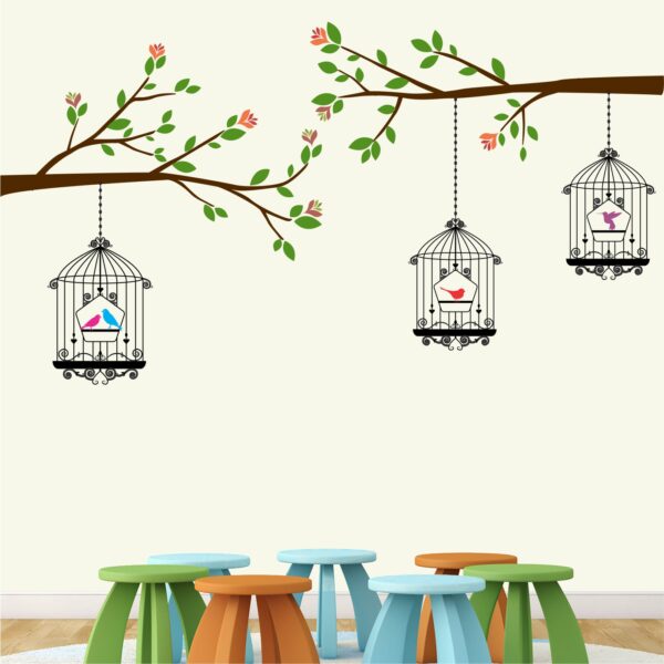 Birds in Cage Decorative - Creative - Colorful - Wall Sticker