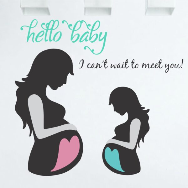 Hello Baby I can't Wait To Meet You - Mother - Kids - Nursery  Pre School Kinder Garden Wall Sticker