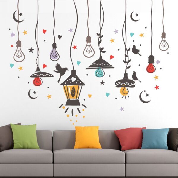Drop Light - Light Bulb - Hanging Lamp - Star - Birds - Creative - Colorful - Wall Sticker - Image 2