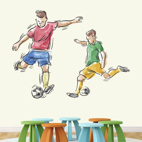 Boys Playing Football Water colour Wall Sticker