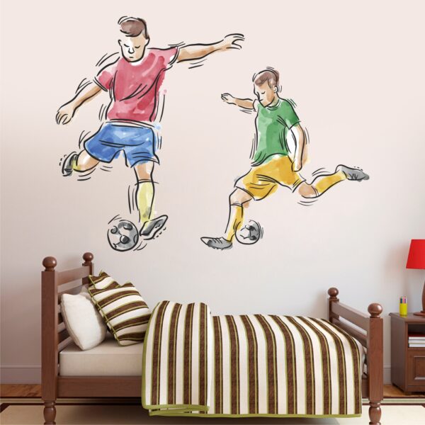 Boys Playing Football Water colour Wall Sticker - Image 2